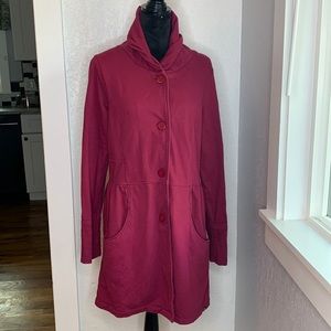 Prana Mariska Organic Cotton plum red jacket button closure pockets